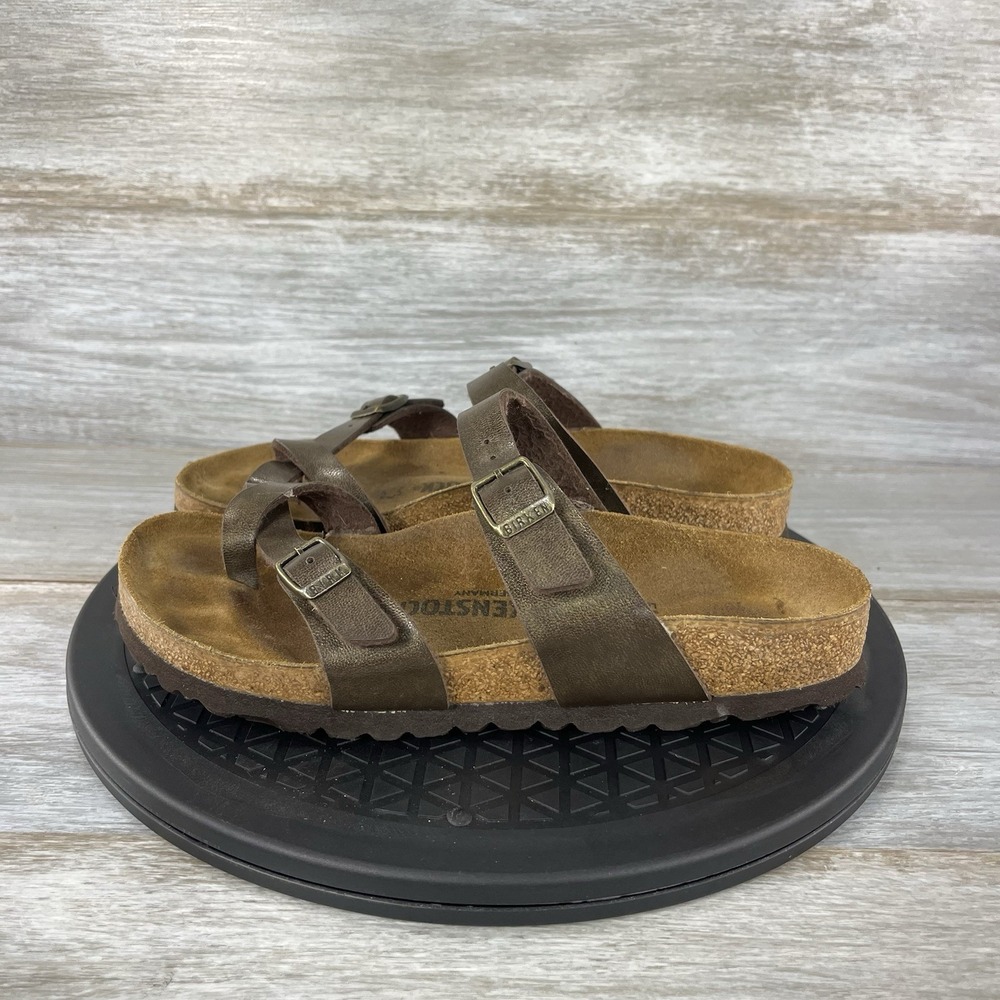 Birkenstock Mayari Brown Leather Toe Loop Slide Sandals Womens Size 6 EU 37